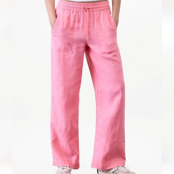 Athleta Retreat Linen High Rise Wide Leg Pant In Raphanus Pink - Picture 1 of 12